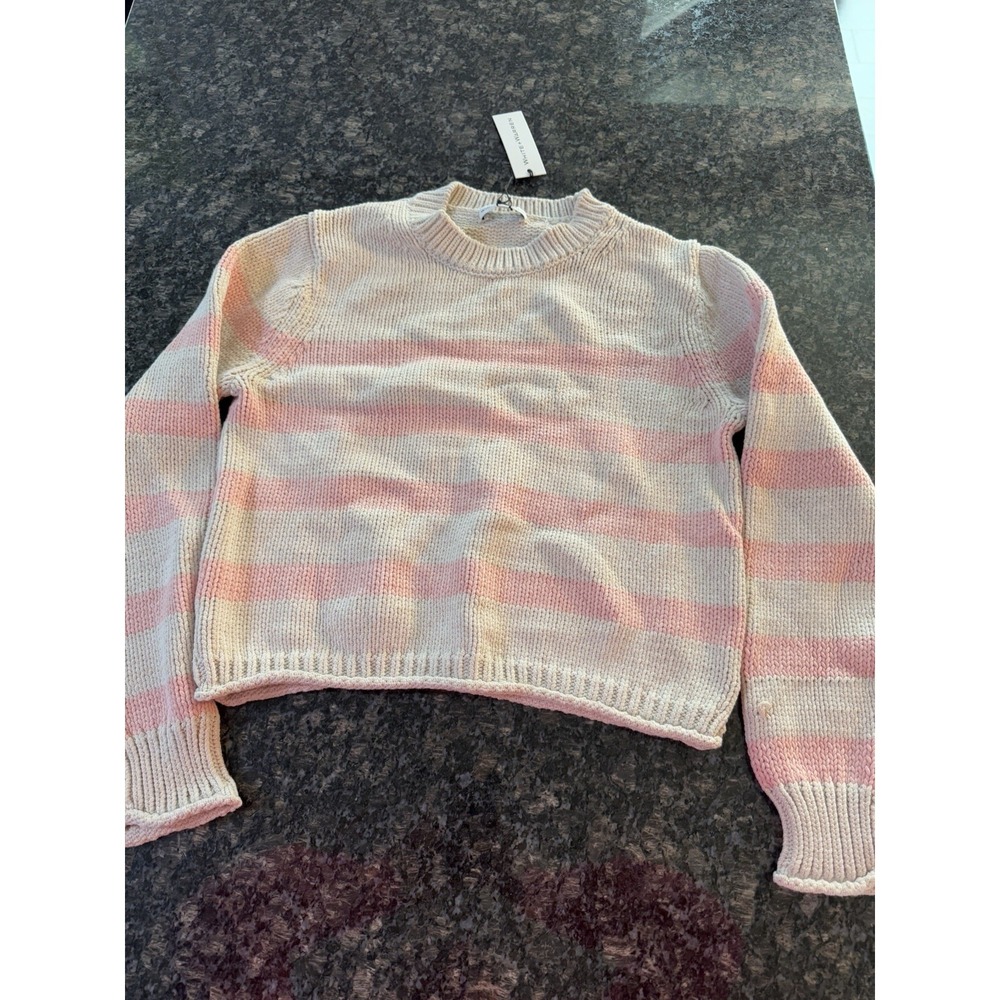WHITE‎ + WARREN stripped crew grapefruit Women's Size M. NWT $275 Sweater